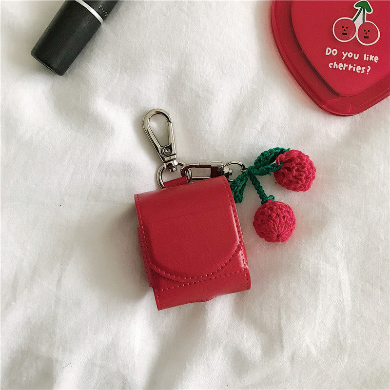 Cherry Leather Protective Case For Earphones