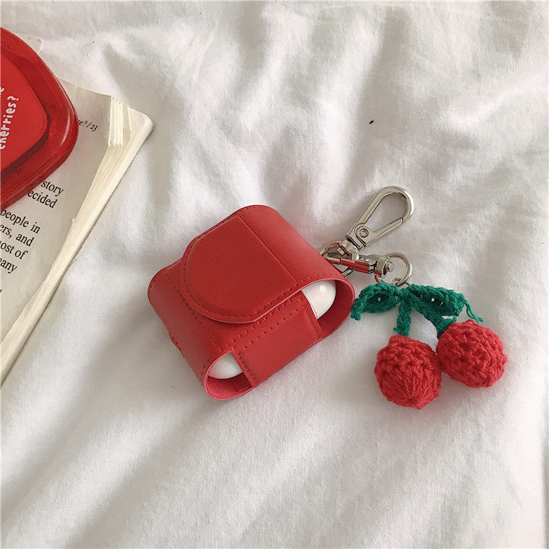Cherry Leather Protective Case For Earphones