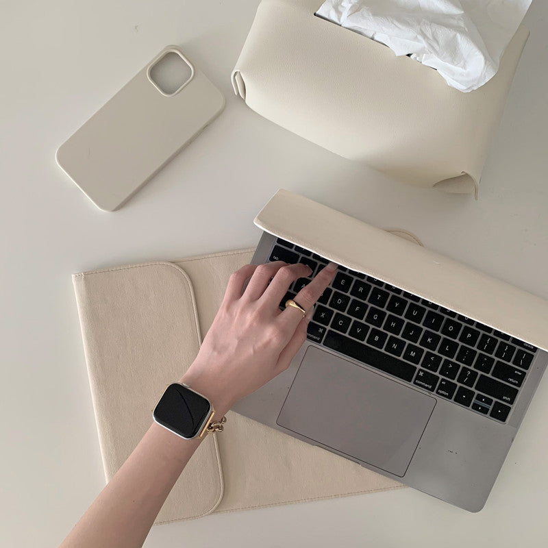 White Cream Suede Laptop Sleeve Case