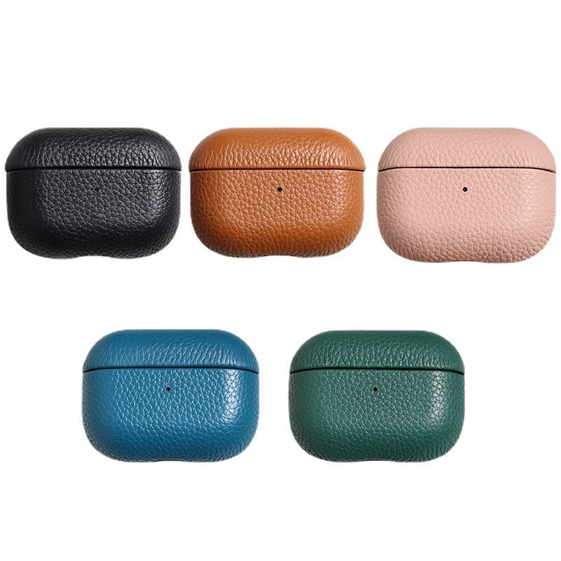 Portable Leather Litchi Pattern Earbuds Case