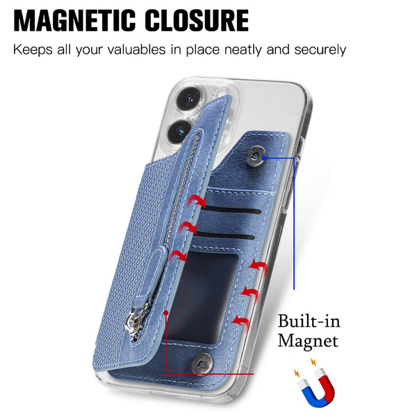 Adhesive Zipper Magnetic Snap Card Holder