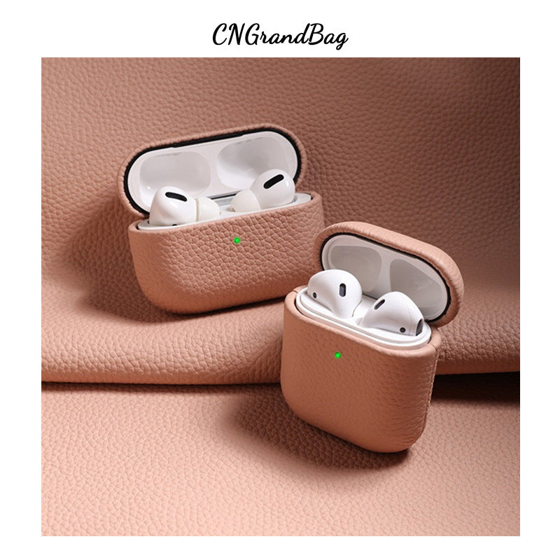 Portable Leather Litchi Pattern Earbuds Case